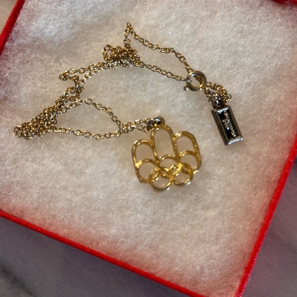 Vintage 1976 Olympic Game Rings  Gold Plated Pendant Necklace Cojo 1976 Montreal - Picture 5 of 13